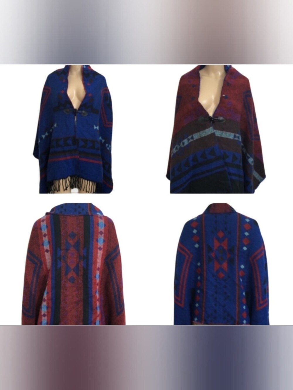Blue & Burgundy Aztec Shawl Sweater One Size Wrap TRENDING!!!!!!
